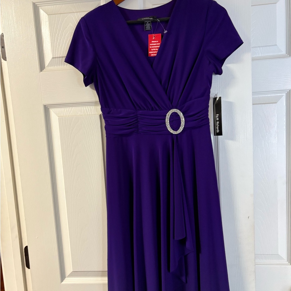 R&M  Richards Elegant Purple Dress with Rhinestone Detail
